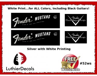 Fender Mustang Decal Guitar White Decal #52ws